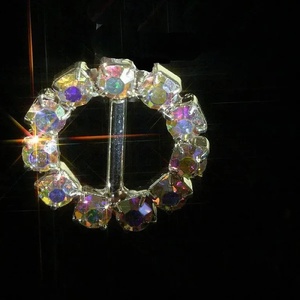 Pack of 10 Sparkling Aurora Borealis Round Diamante Ribbon Slider Buckles