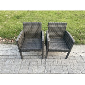 Fimous Wicker PE Outdoor Rattan 2-Seater Garden Set with Armchairs and Round Tempered Glass Table.