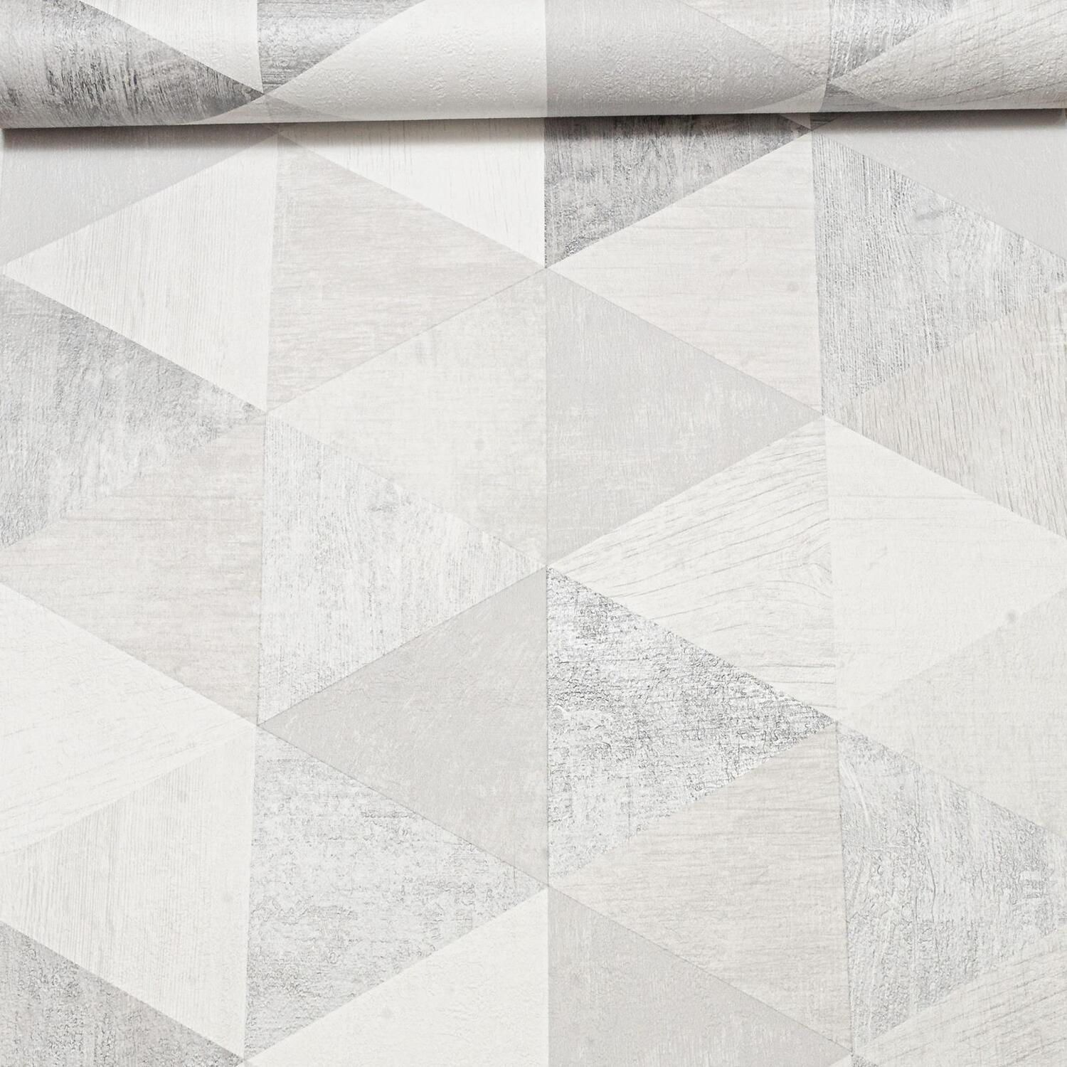 B&Q -  Grey Geomtric Pattern Wallpaper Wood Grain Effect Textured Feature Wall - Image 4