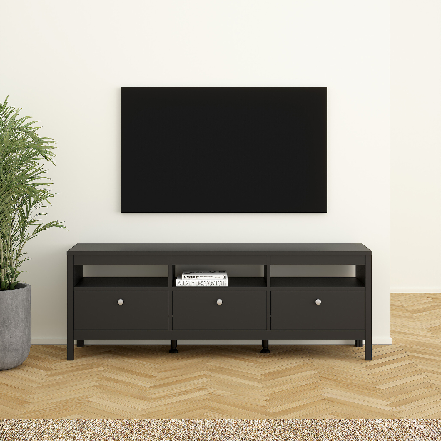Florence Madrid 3 Drawer TV Unit Matt Black - Image 3