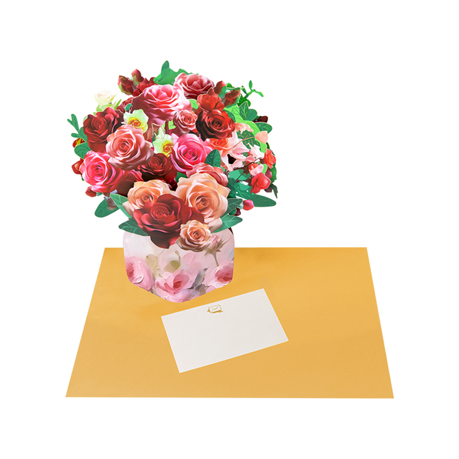 Brightfeel Blushing Blooms Rose Bouquet 3D Pop Up Vase Greeting Card - White