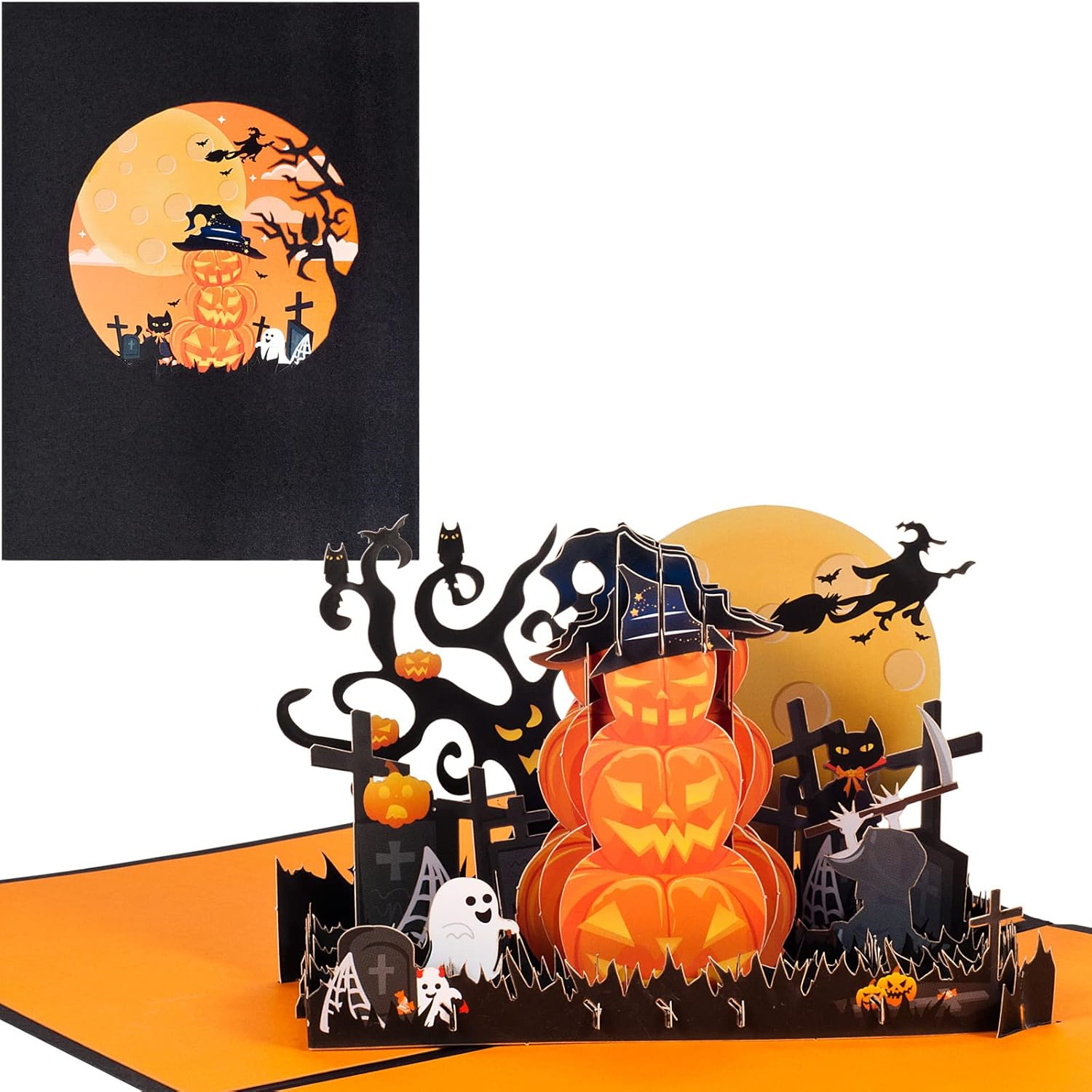 Brightfeel Pumpkins With Witchlight Night 3D Pop Up Halloween Card - White