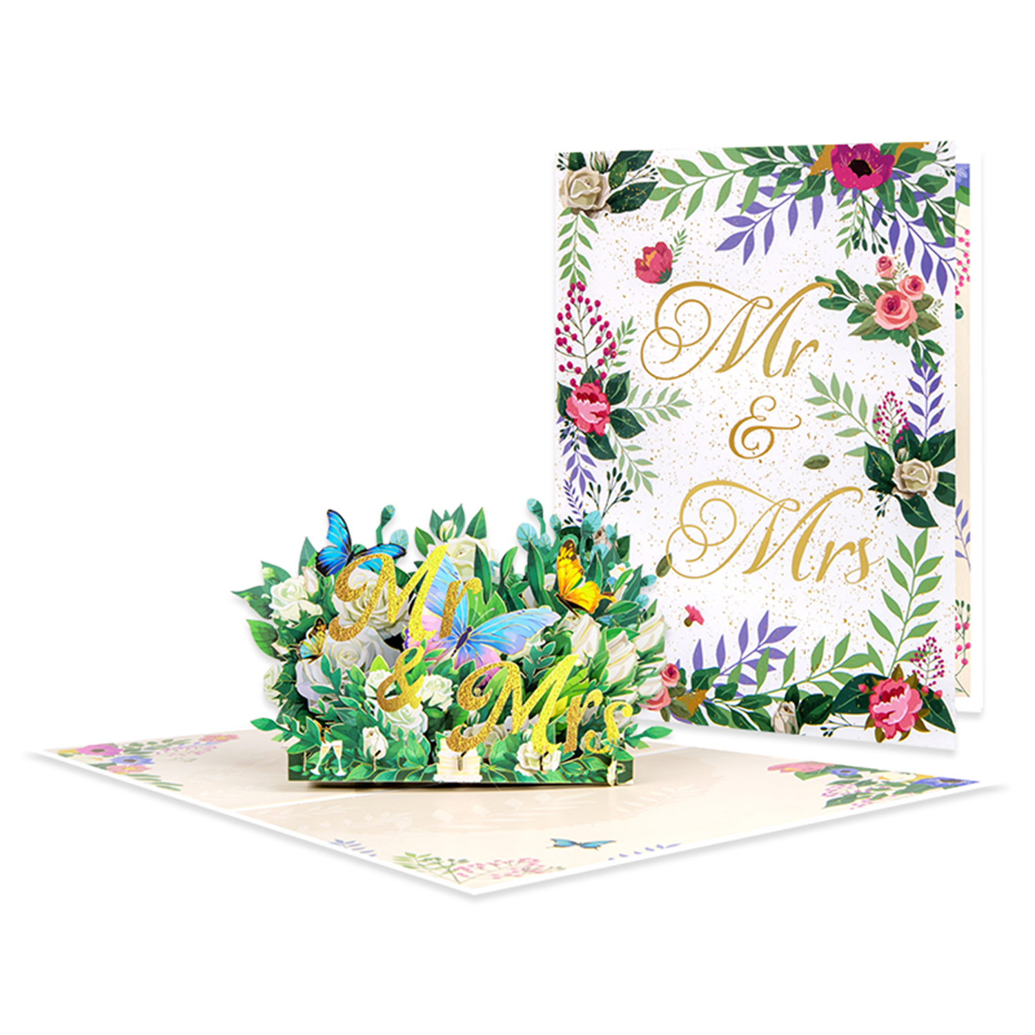 Brightfeel Mr & Mrs With Floral Accents Romantic 3D Pop Up Wedding Congratulations Card - White