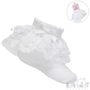 White Bell Lace and Bow Ankle Socks