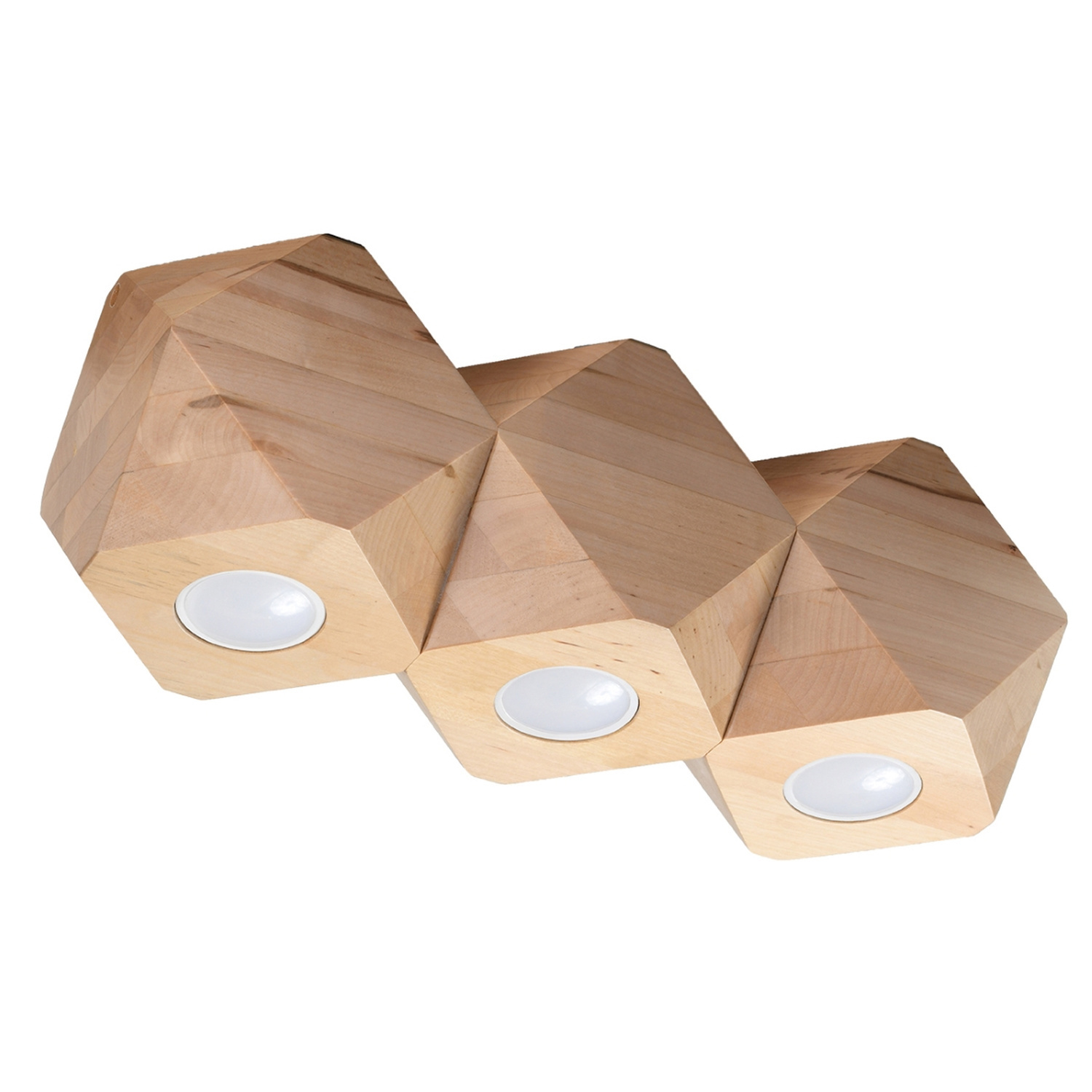 Scandinavian Wooden Ceiling Light 3 GU10 Natural Wood Flush Lamp - Image 2