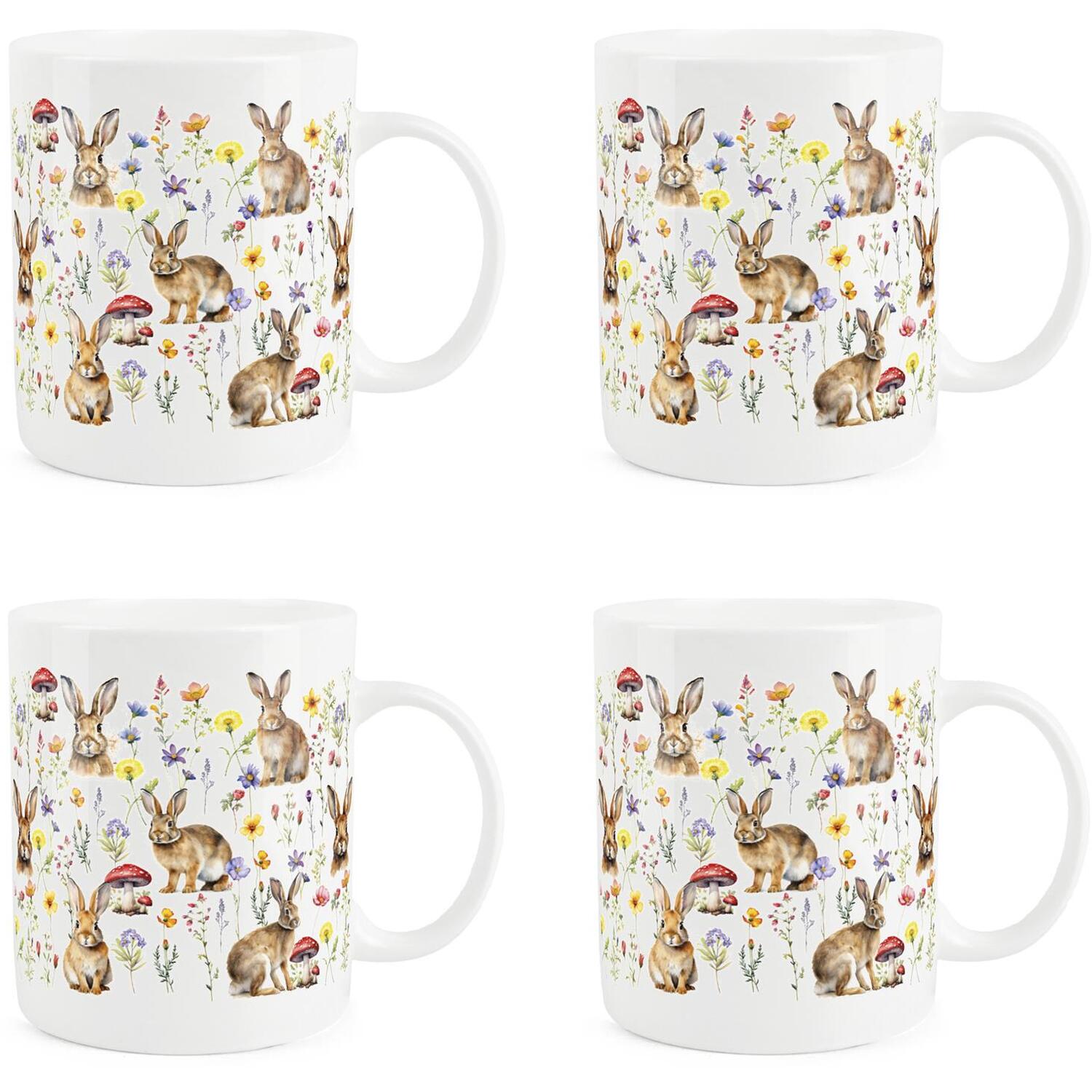 Bunny Rabbit Mugs - Wild Meadow Countryside Gift - Bone China Mugs Set of 4 - Image 2