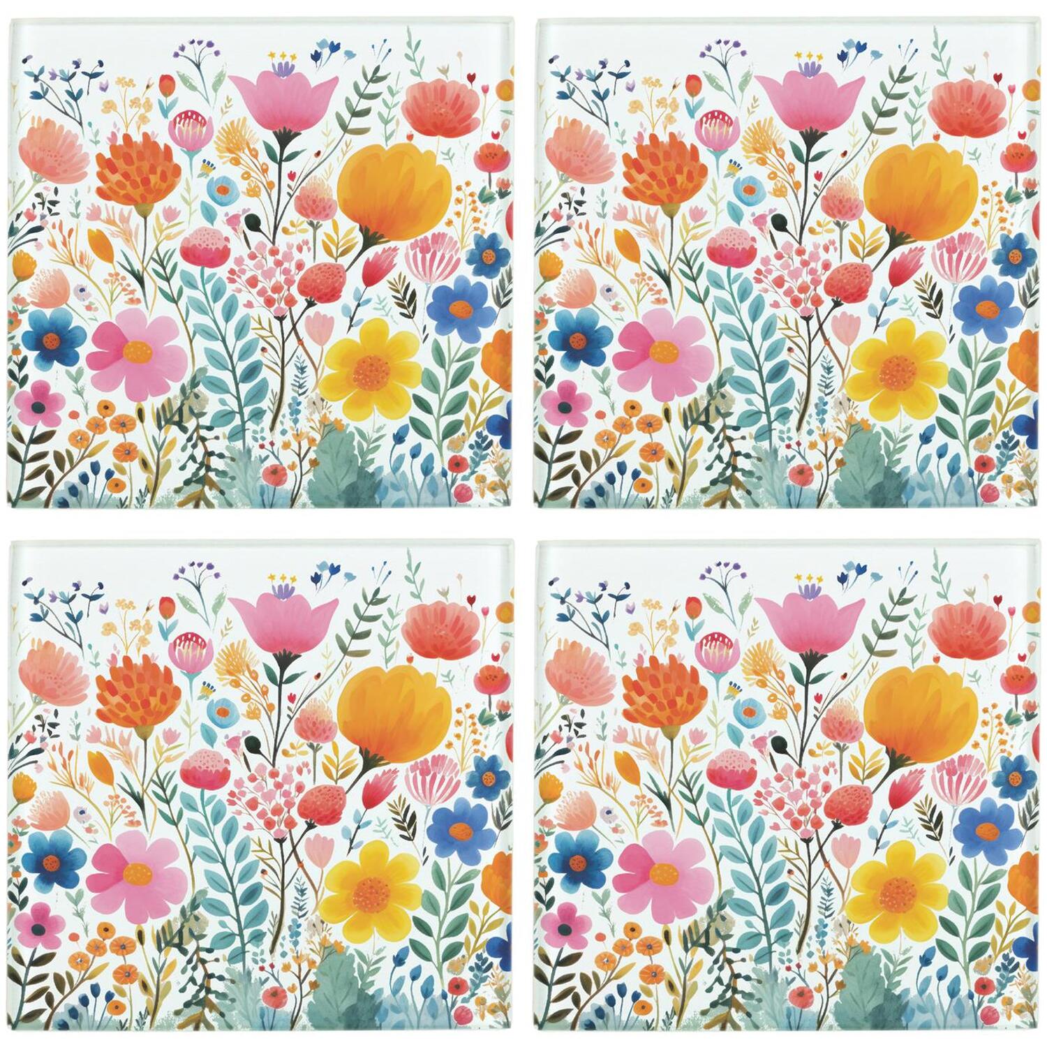 Bright Floral Glass Coaster Set - Watercolour Gifts for Her - Set of Four - Image 2
