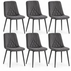 Modern Dark Grey Velvet Dining Chairs Diamond Ribbed Kitchen Chairs Set of 6