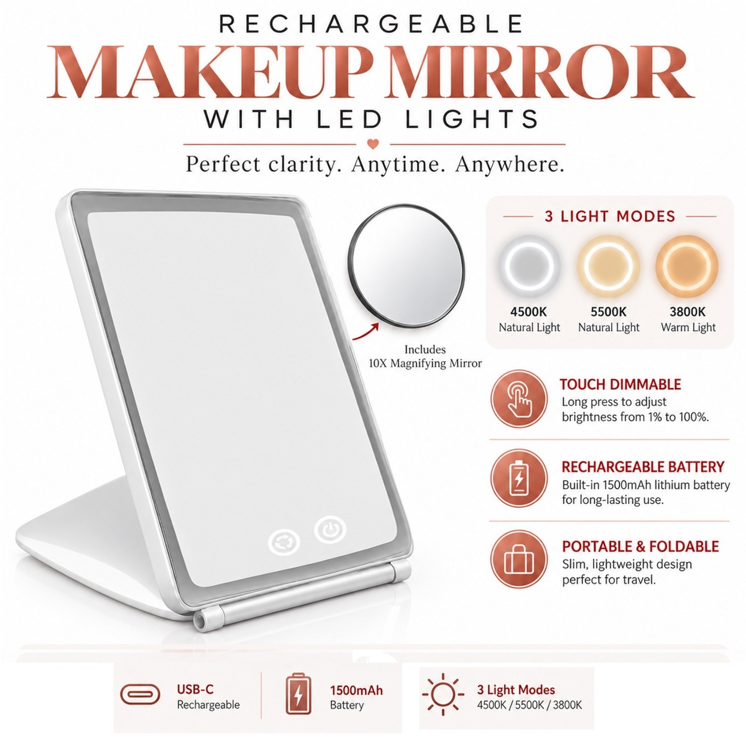Atek Makeup Mirror - White