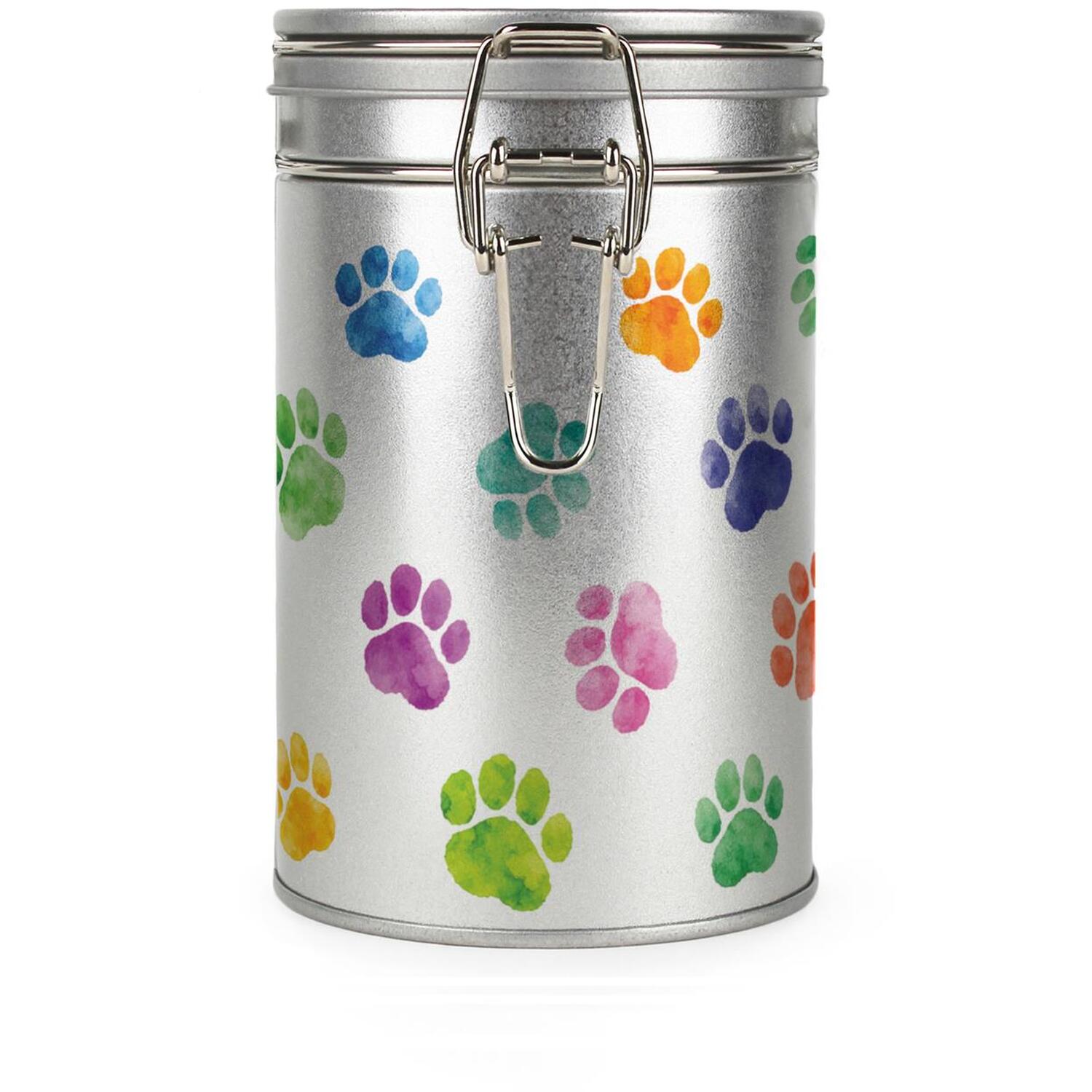 Rainbow Paw Prints Storage Canister - 600ml Silver Metal Container Dog Gifts - Image 2