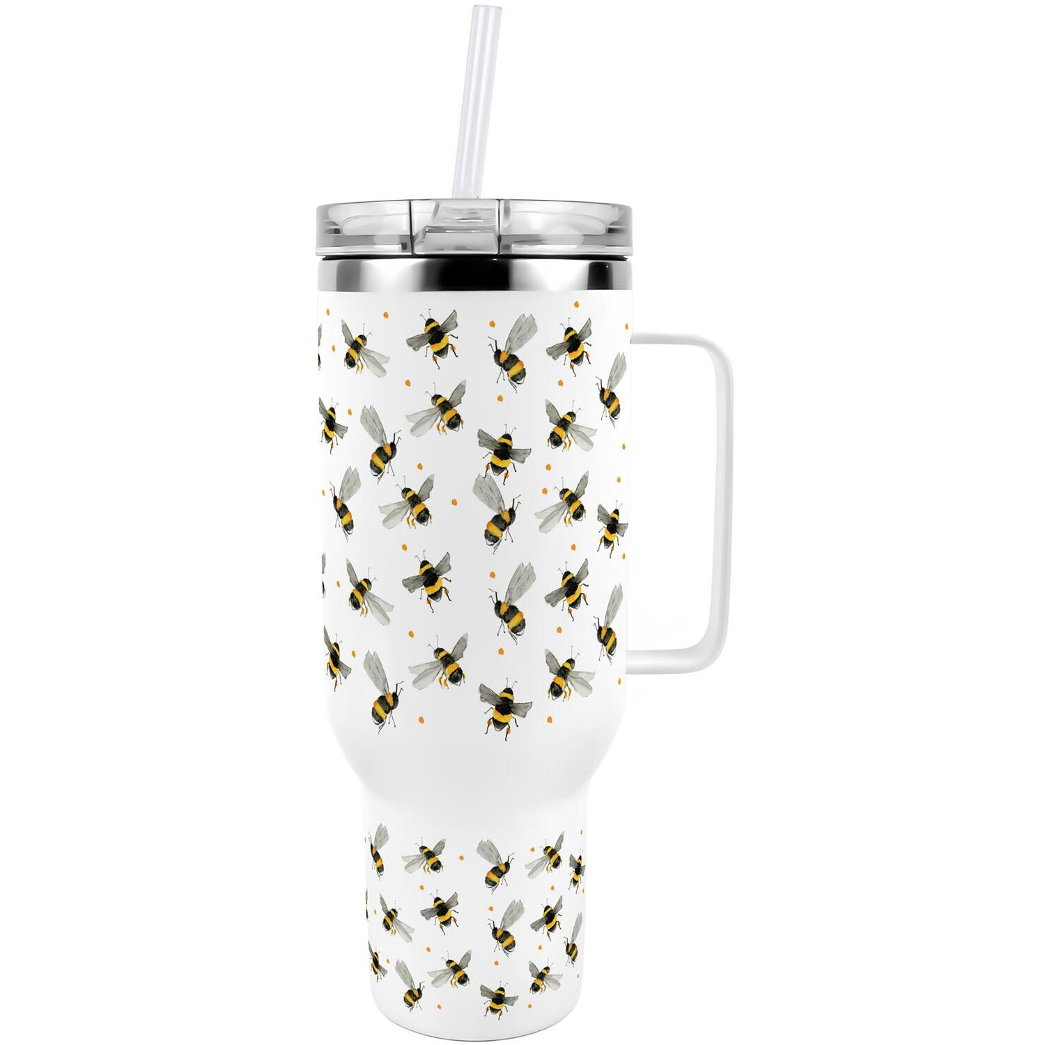 40oz Stainless Steel Extra-Large Travel Cup with Straw and Lid - Flying Bees - Image 2