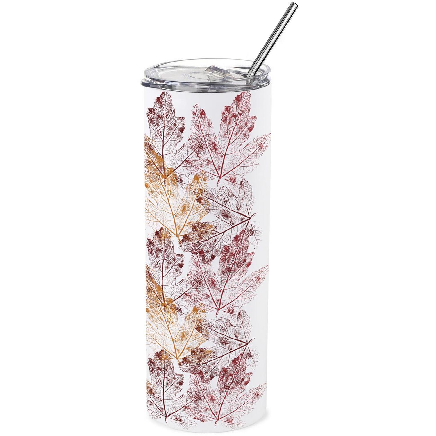B&Q -  Autumn Leaves Stainless Steel Travel Tumbler With Straw - Image 3