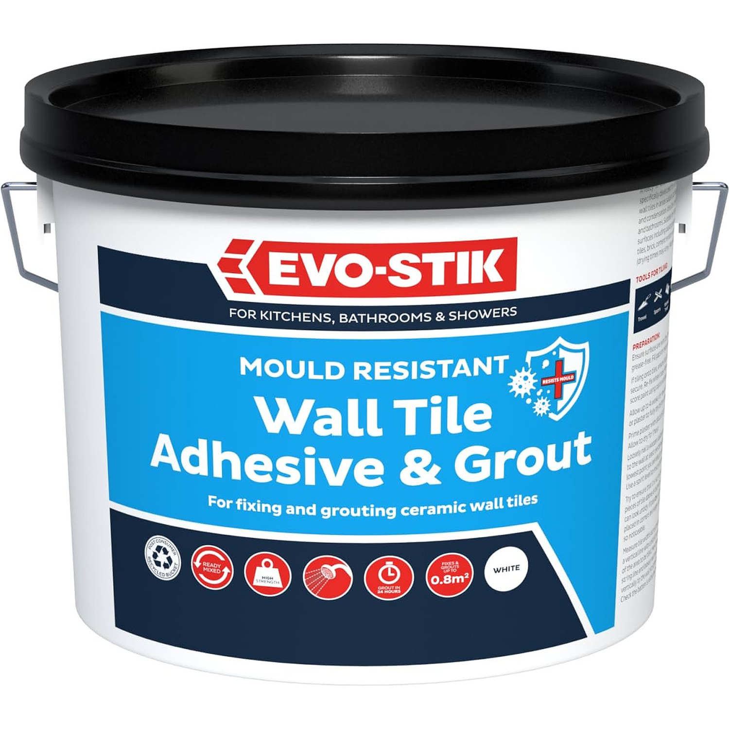 EVO-STIK Wall Tile Adhesive and Grout White 1L Ready to Use Waterproof - Image 5