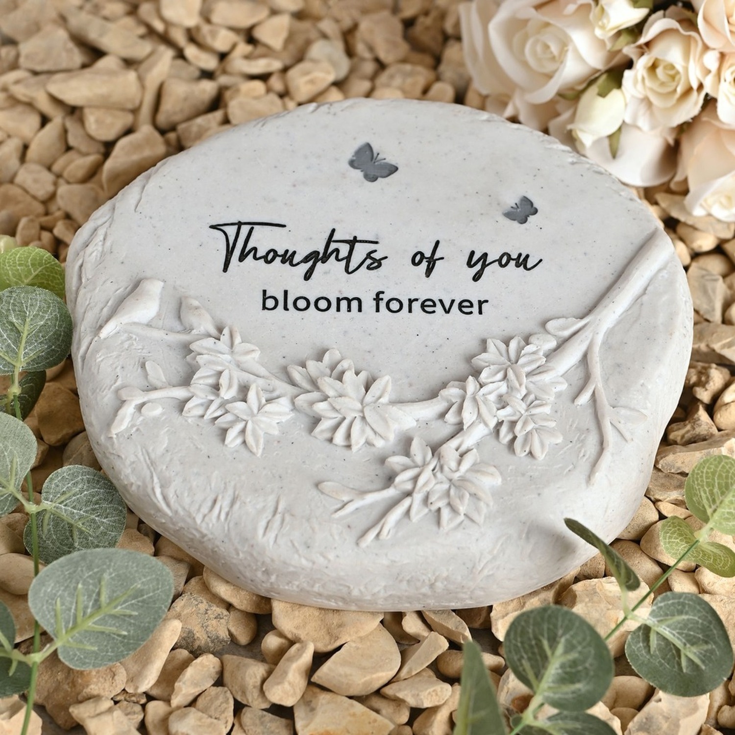 Uniqueful Thoughts Of You Floral Butterfly Round Memorial Garden Stone - Bloom Forever
