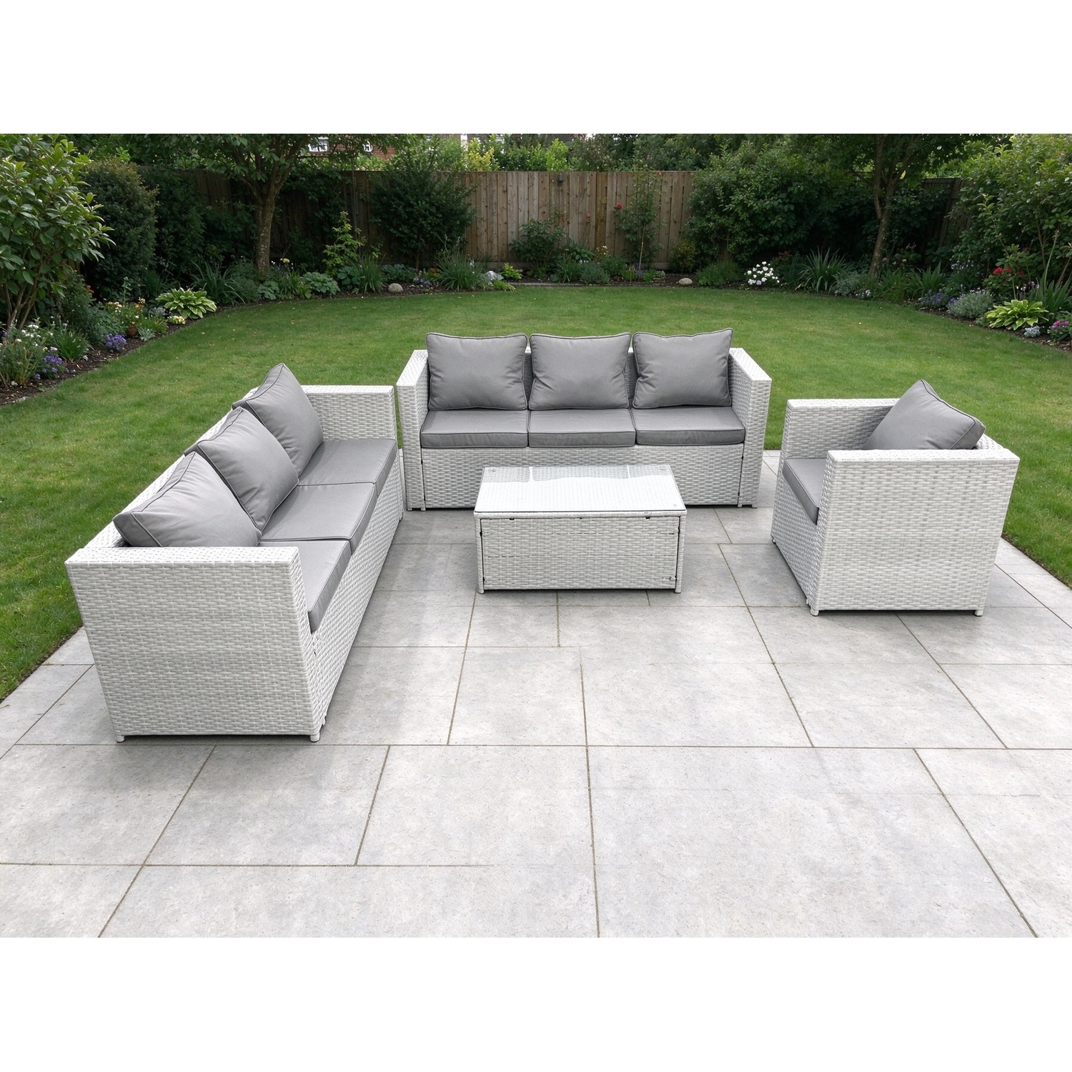 Fimous Wicker Pe Rattan Sofa Garden Furniture Set With Armchair Oblong Coffee Table Light Grey Mixed - Image 3