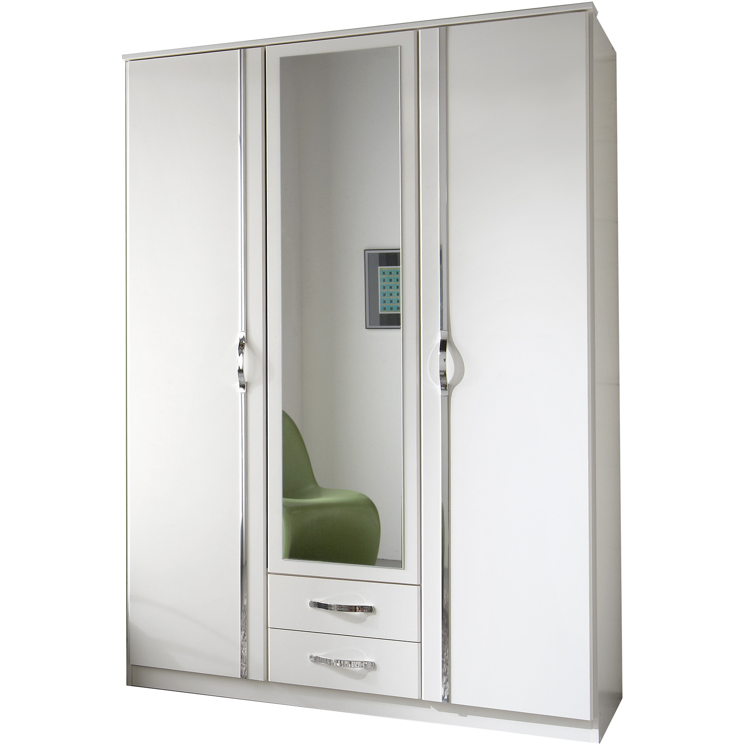 Duo 3 Door And 2 Drawer Mirror Wardrobe - White