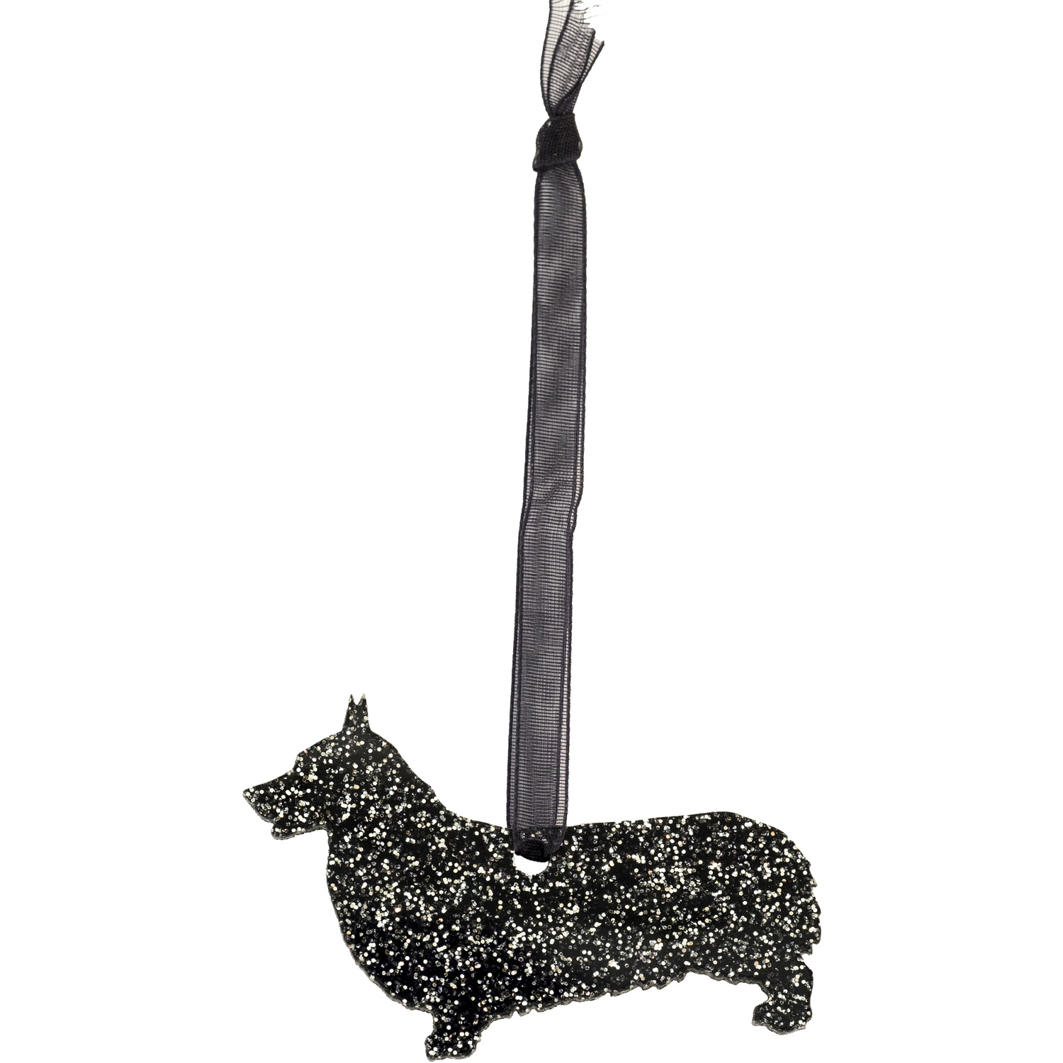 Glitter Pembroke Welsh Corgi Christmas Decoration - Black