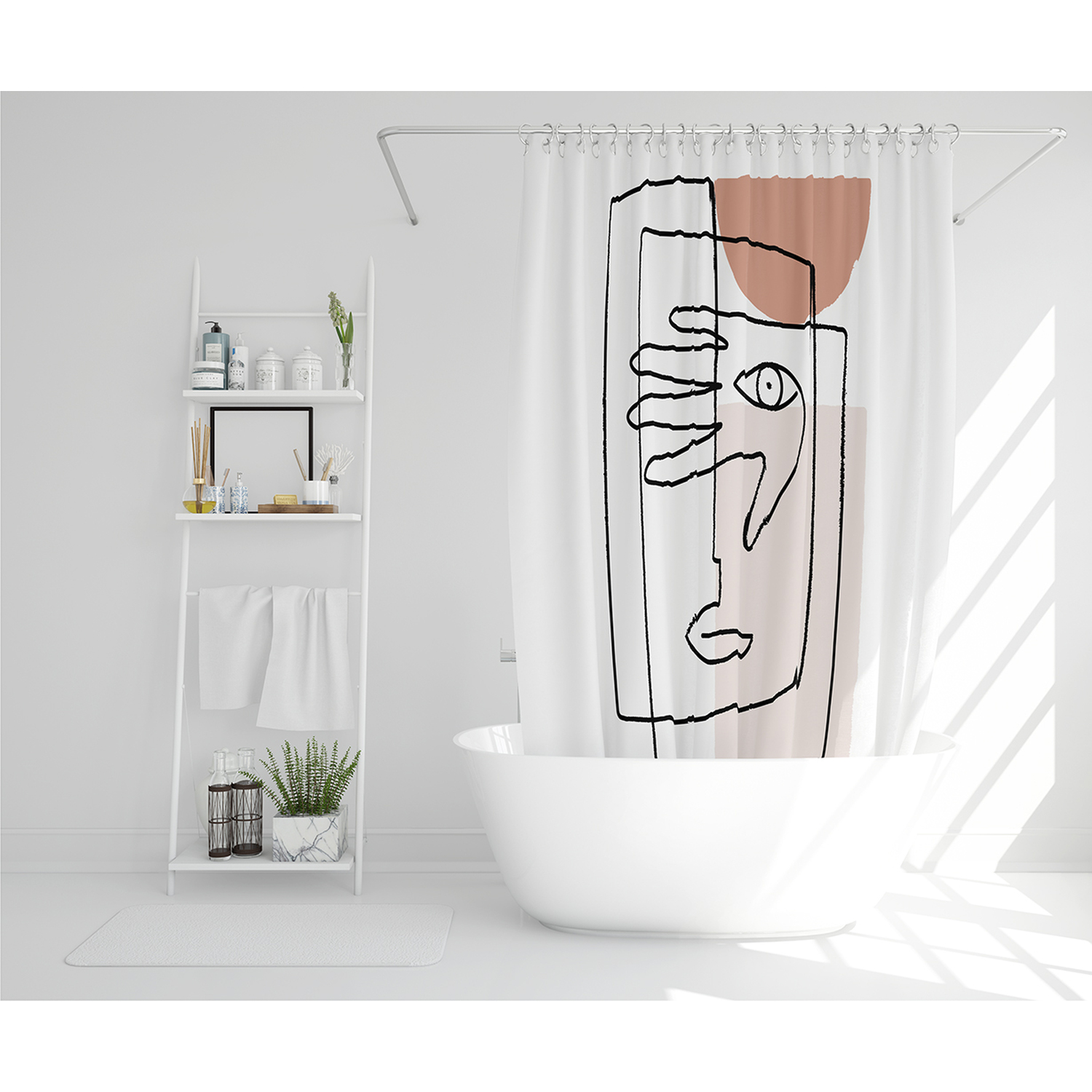 Line Drawing Abstract Faces Shower Curtain - White