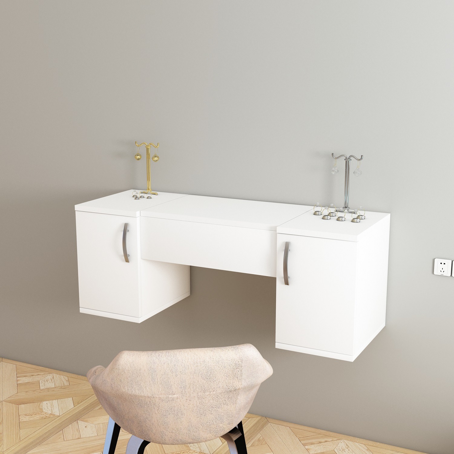 Dressing Table With Mirror Wall Mounted Vanity Marie - White