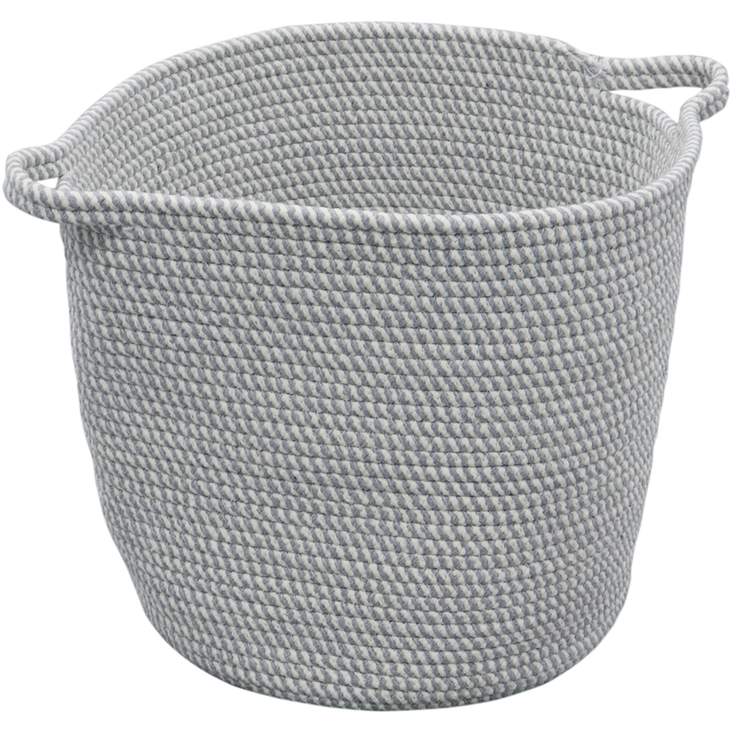 Jvl Edison Round Cotton Rope Storage Basket With Handles, Grey - Grey