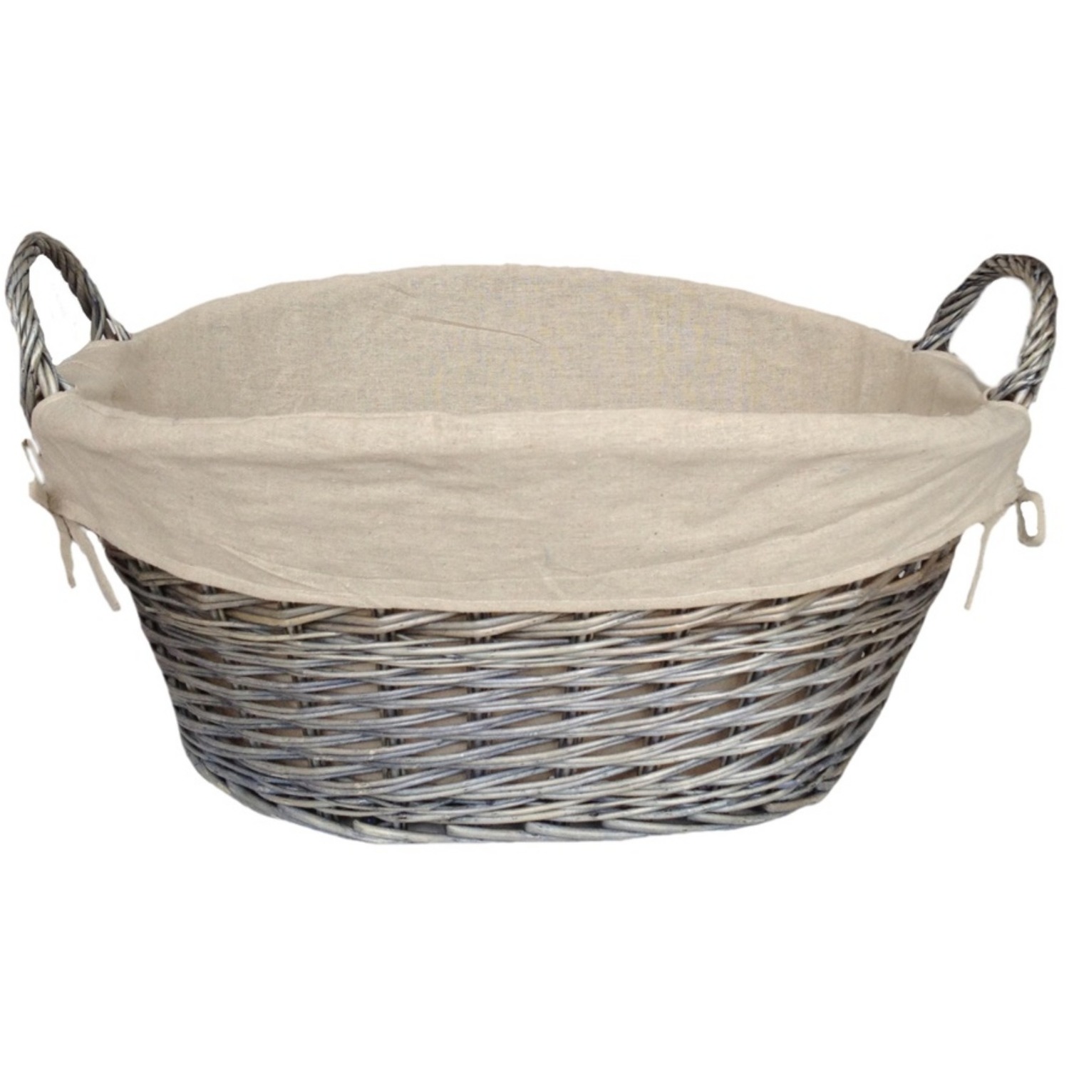 Red Hamper Oval Antique Wash Lined Laundry Basket With Lining - Brown Grey / 51Cm
