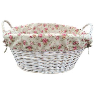 Oval Whitewash Lined Laundry Basket with Lining