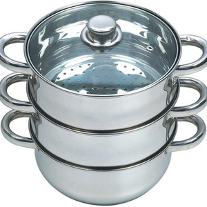 22cm 3 Tier Stainless Steel Steamer Pot Vegetable Seafood Meat Steamer