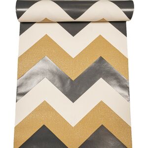 Glitterati Chevron Black White Gold Glitter Zig Zag Textured Wallpaper