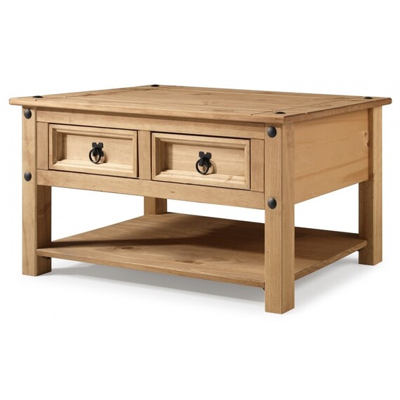Corona 2 Drawer Coffee Table Solid Wood Mexican Pine Wooden