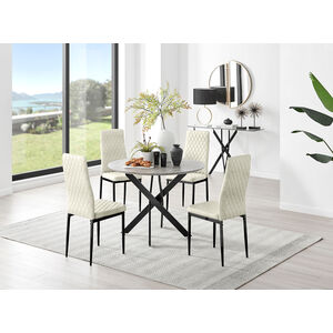Cream Novara Grey Concrete Black Leg Round Dining Table 4 Milan Black Leg Chairs shot 3520345
