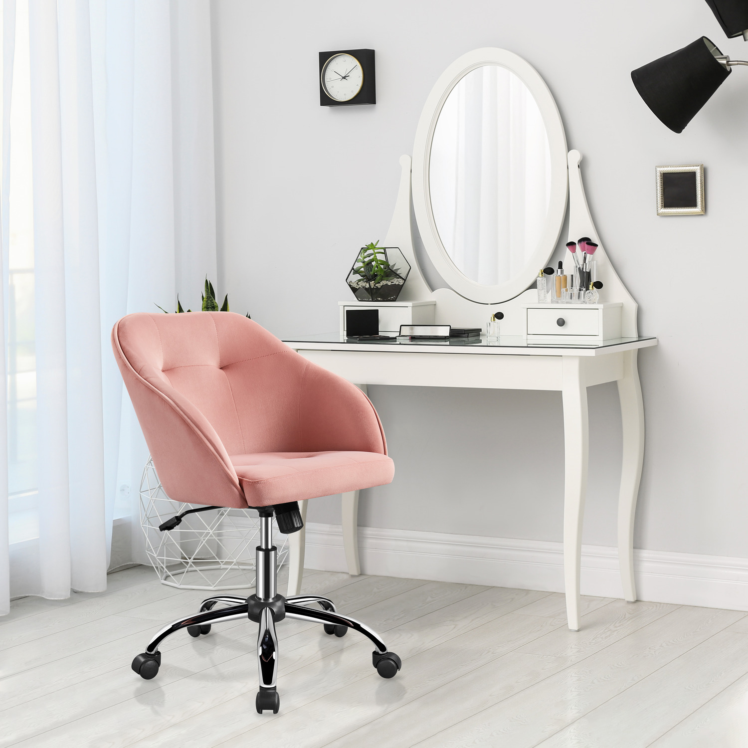 Soft Height Adjustable Office Chair - Pink