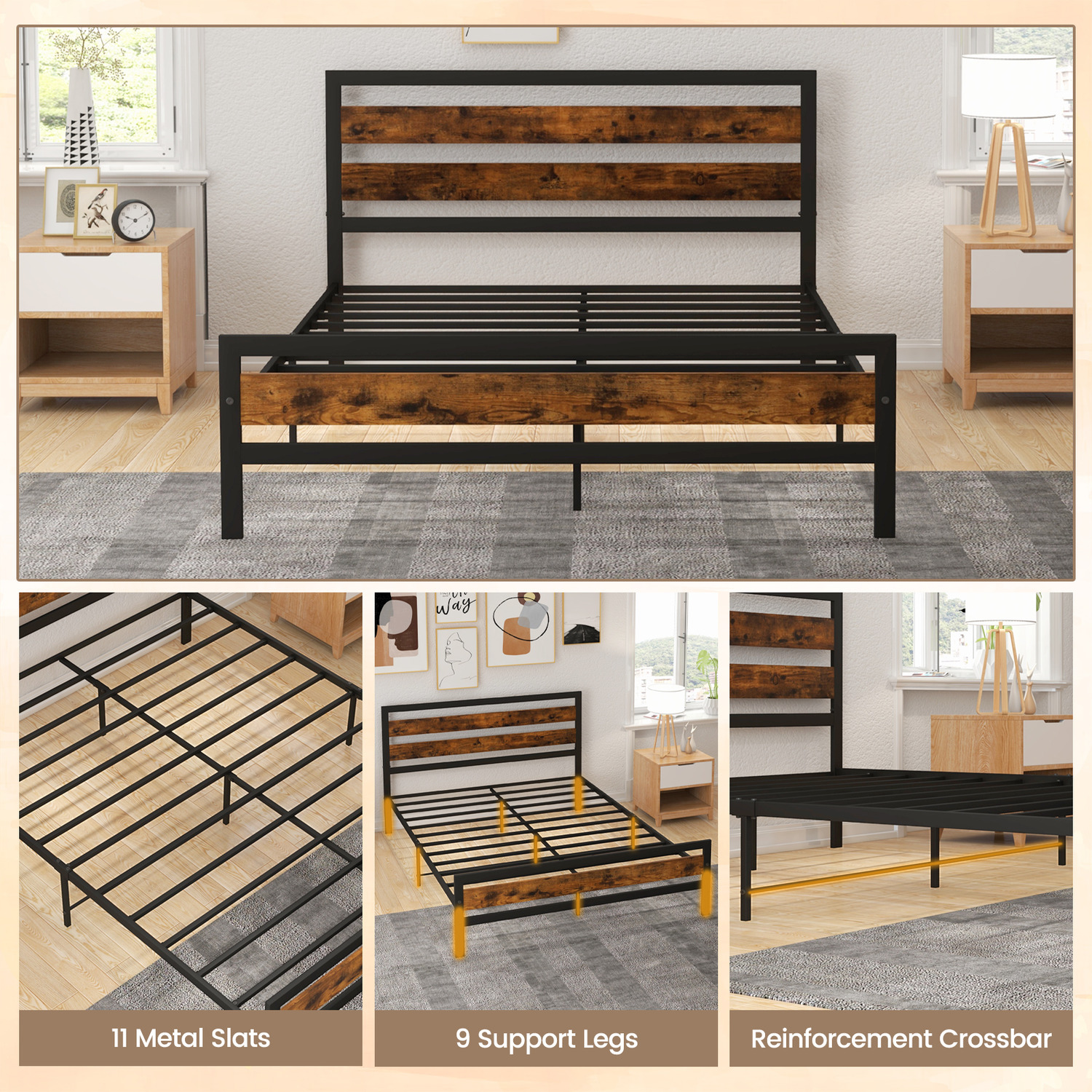 Industrial King Bed Frame - Black