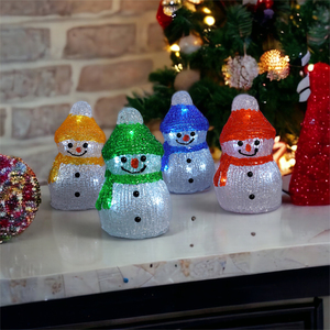 Set of 4 Acrylic OutdoorIndoor Snowmen Battery Operated and Timer