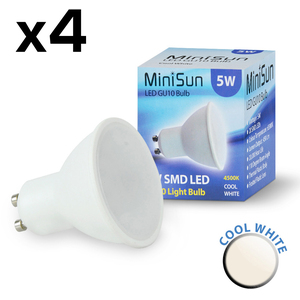 4 Pack GU10 White Thermal Plastic Spotlight LED 5W 4500K 450lm Light Bulb