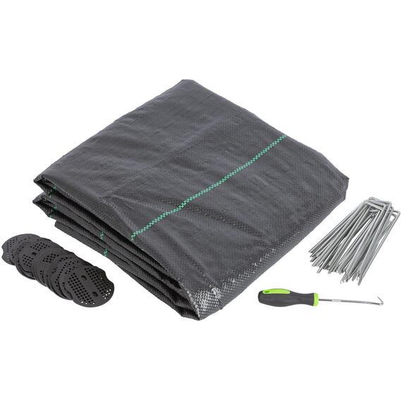 Weed Control Membrane Set with Pegs and Plates - 2m x 10 110gsm (1x Roll)
