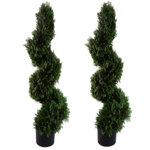 Pair of Spiral Cedar Tree Artificial Topiary