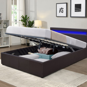 Faux Leather Modern Gas Lift Ottoman Bed Frame With LED 3ft 4ft 4ft6 5ft