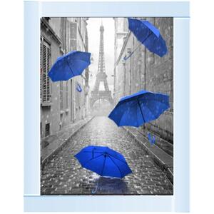 Parisienne Street Blue Umbrellas Glitter Liquid Wall Art Dcor