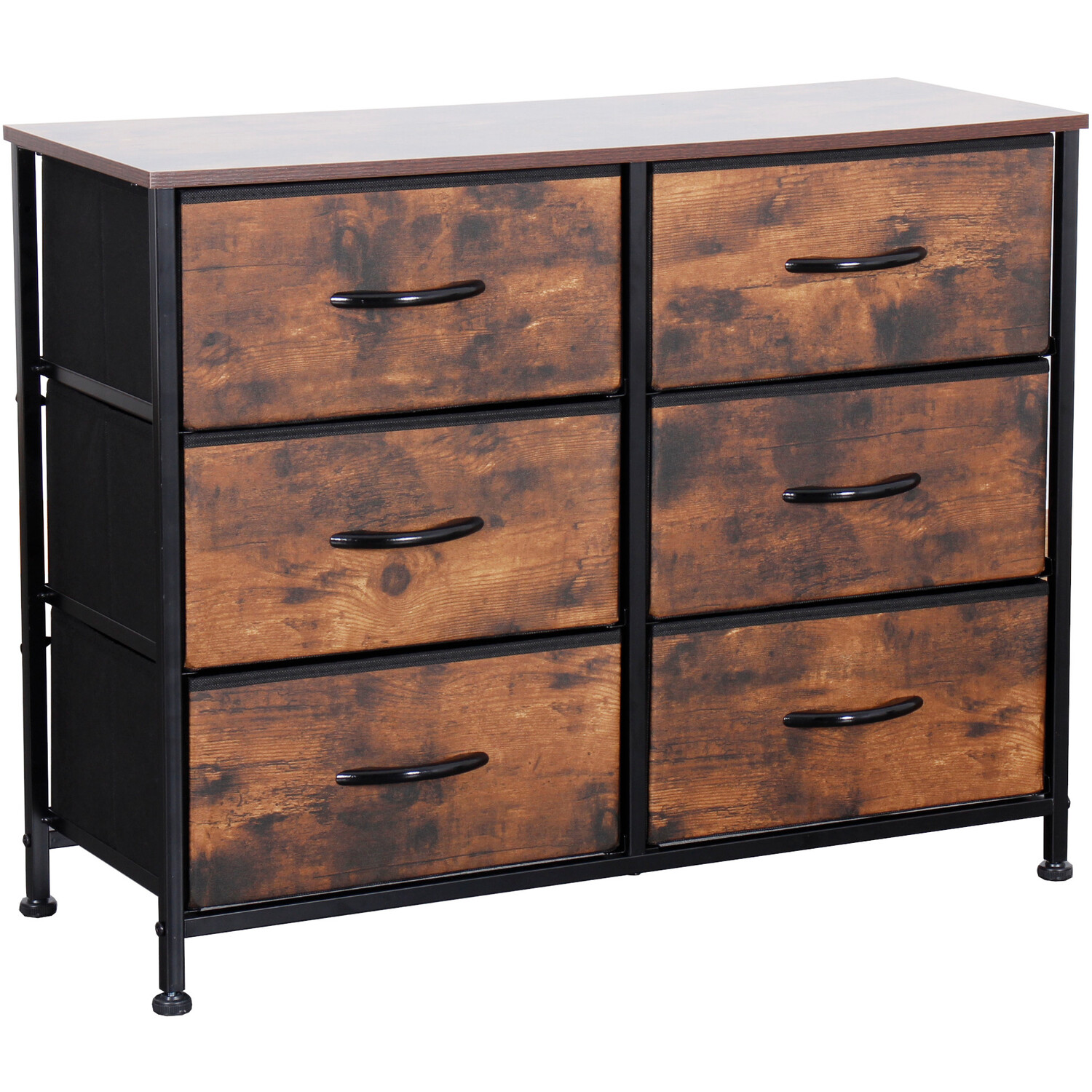 Fabric Chest Of Drawers With Metal Frame - Wooden Effects