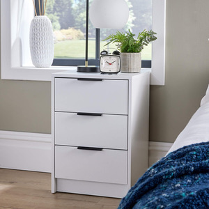 White Home Source Phoenix 3 Drawer Bedside  shot 6115005
