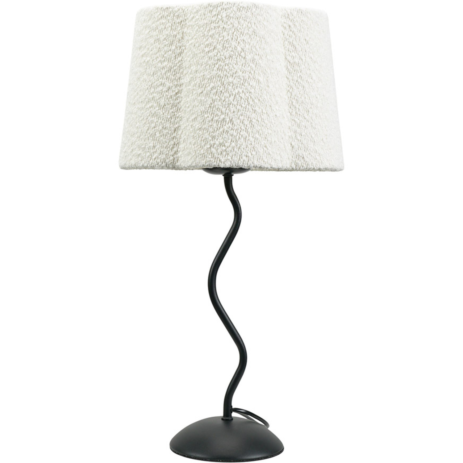 Wiggle Black Metal Single Stem Table Lamp with Cream Boucle Scallop Lamp Shade - Cream / Bulb Included