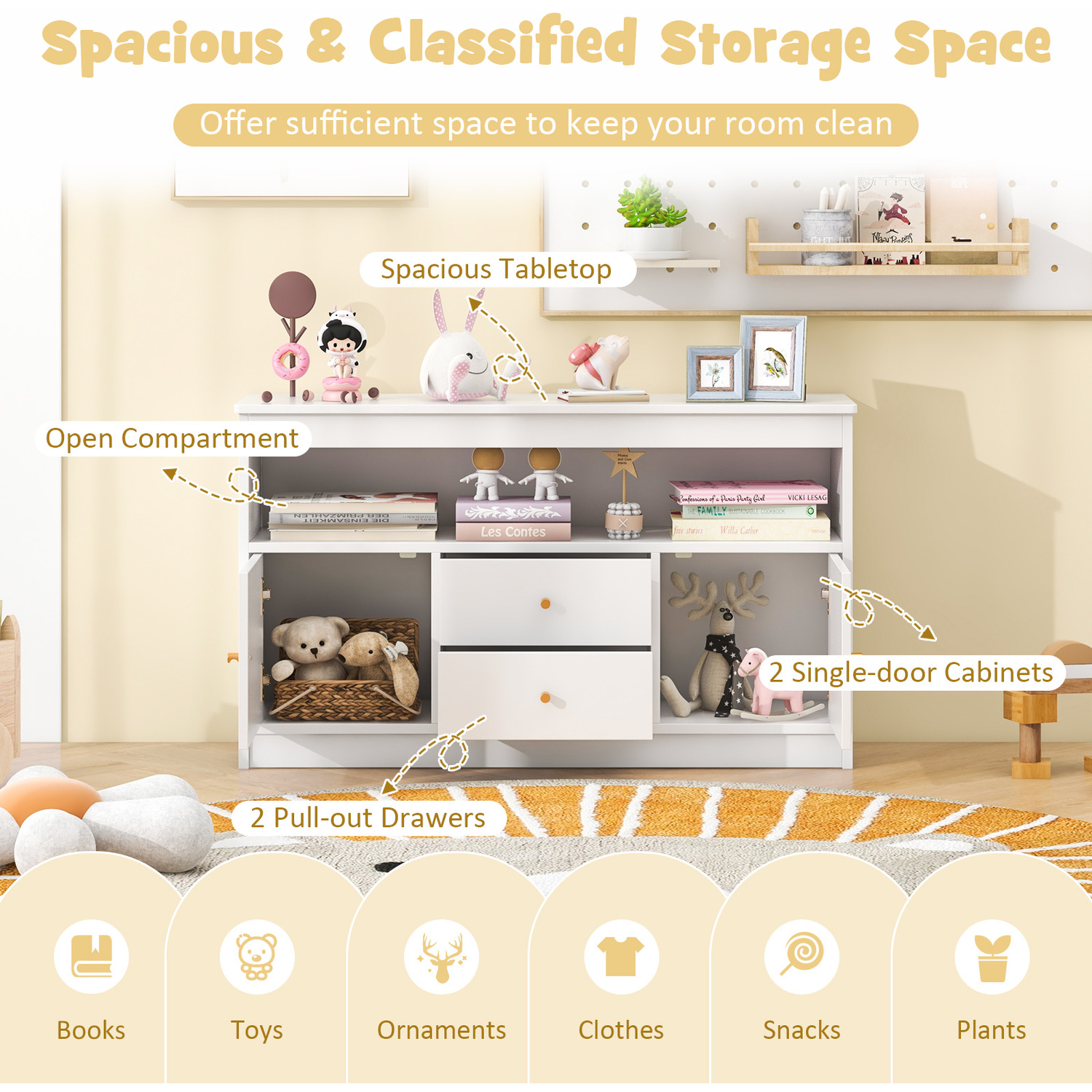 Kids Toy Storage Organizer Bookshelf Storage Chest - White