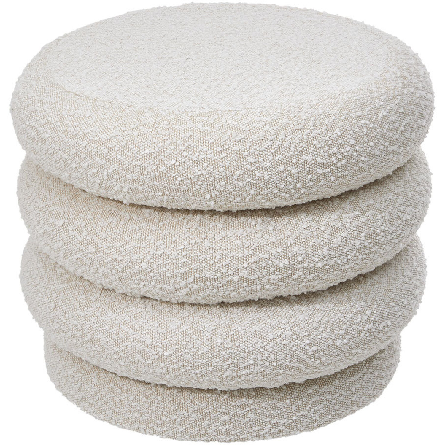 Off White Upholstered Round Ottoman With Storage And Footrest - Offwhite