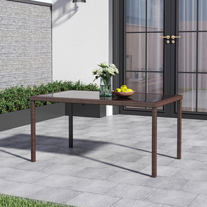 Outdoor Wicker Dining Table with Tempered Glass Top