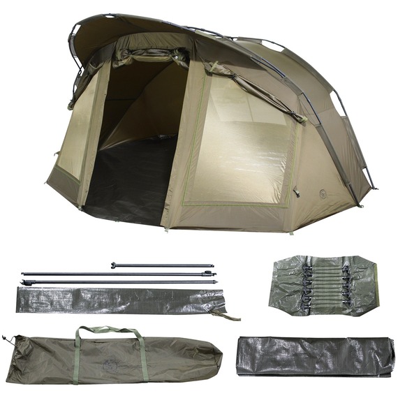 CARPZILLA Fishing Bivvy 2 Man Waterproof Camping Tent Shelter Door Windows Green