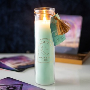 Tube Candle with Clear Quartz Crystals