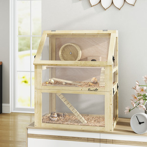 PawHut Wooden Hamster Cage with Detachable Bottom
