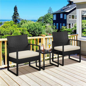 Black/Beige 3 Piece Rattan Patio Bistro Furniture Set shot 7489861
