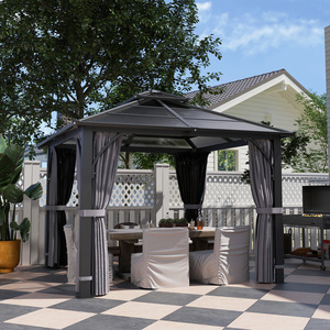 Outsunny Hardtop Polycarbonate Gazebo with Netting and Curtains