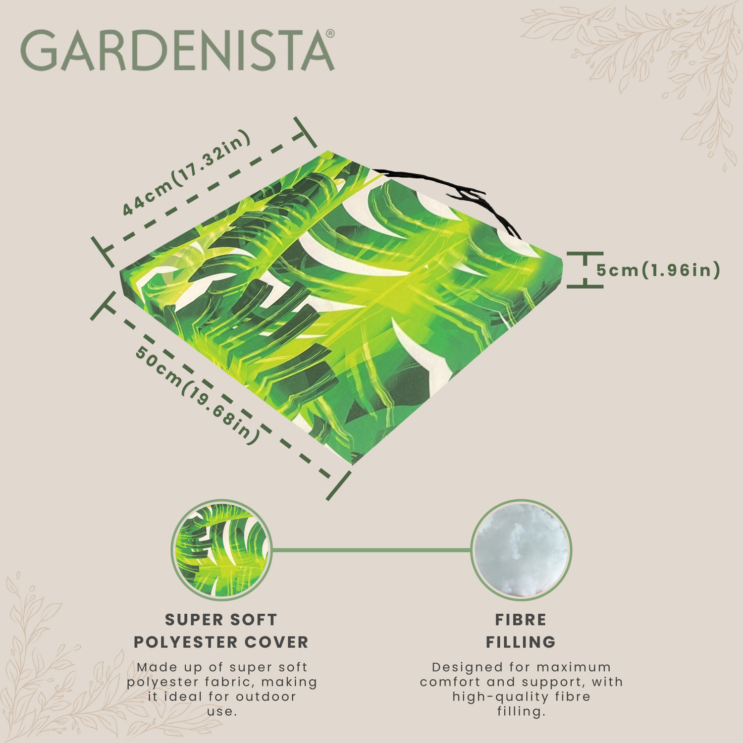 Outdoor Garden Chair Cushion Printed Seat Pad - Palm 1